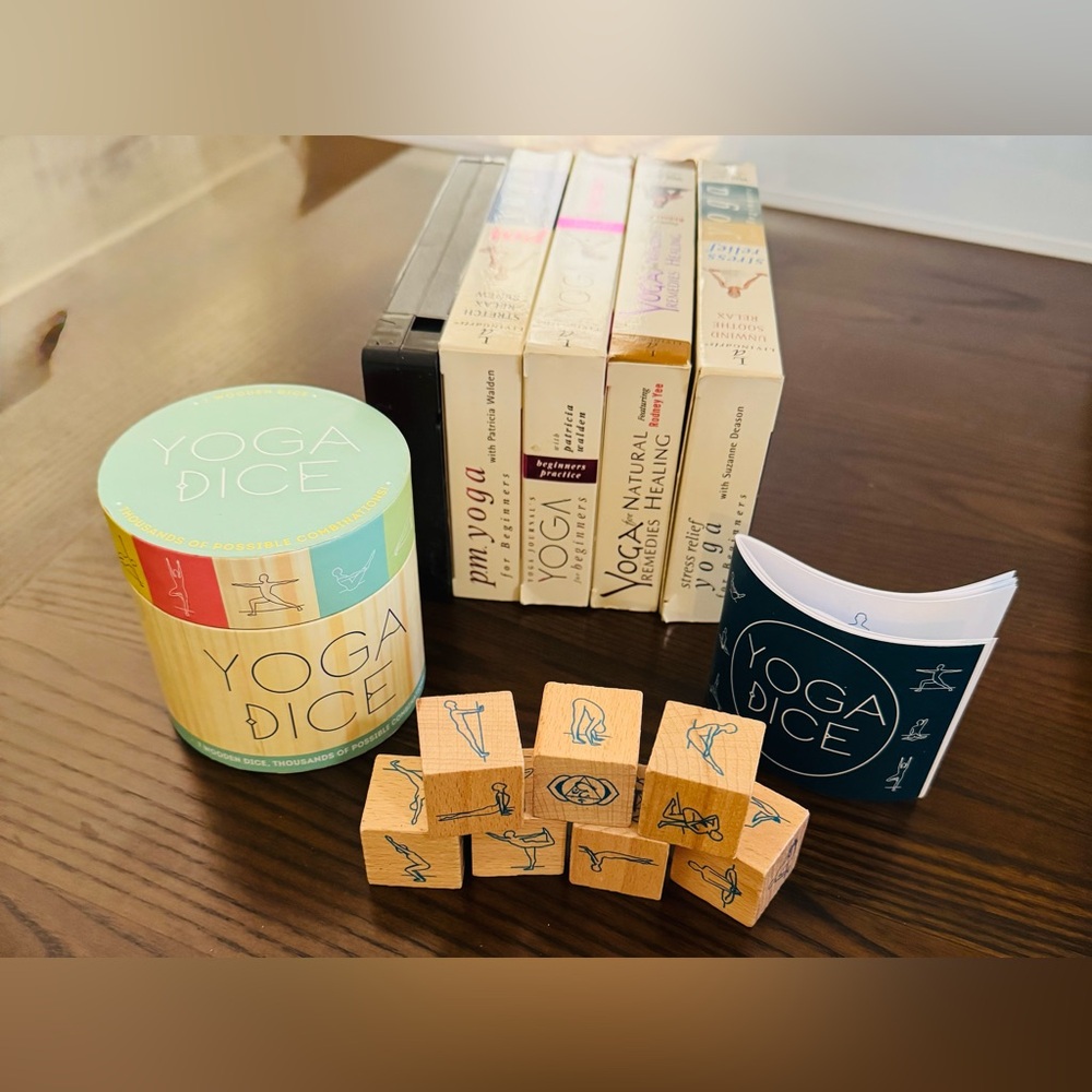Yoga for Beginners Bundle, Yoga Dice Game Plus 5 Beginner VHS Tapes StressRelief
